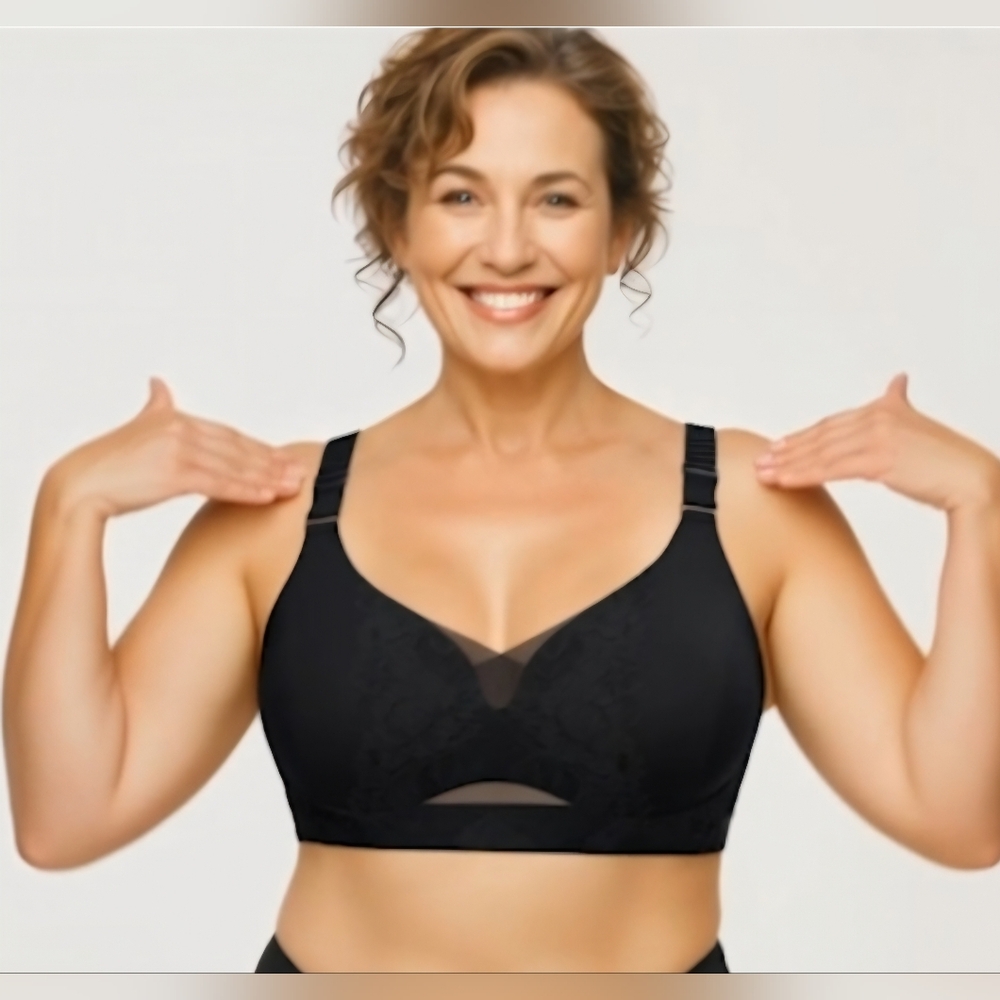 Soft Support Wireless Bra with Lace Insets - Black